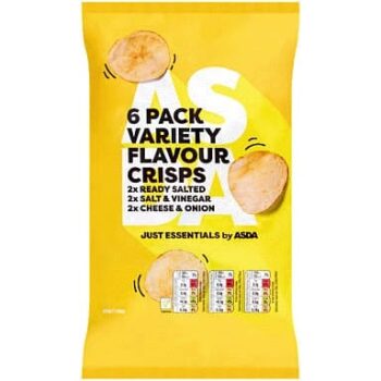 JUST ESSENTIALS by ASDA Just Essentials by ASDA 6 Variety Flavour Crisps (6 x 25g, 150g)