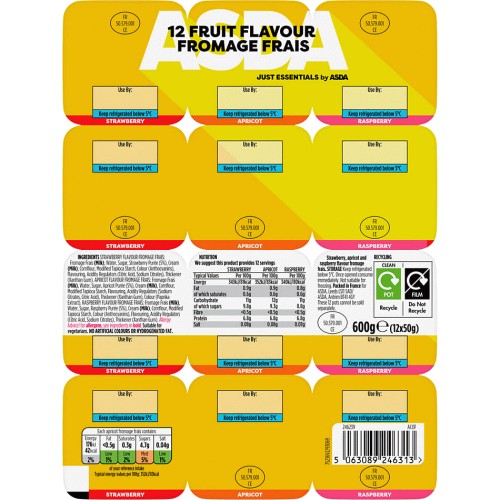 JUST ESSENTIALS by ASDA Just Essentials Fromage Frais (12 x 50g, 600g)