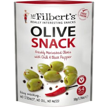 Mr Filberts Olive Snacks Green Olives with Chilli & Black Pepper (50g)