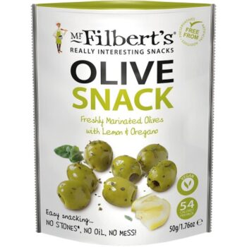 Mr Filberts Olive Snacks Green Olives with Lemon & Oregano (50g)