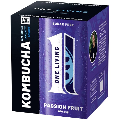 One Living Passionfruit Sugar Free Kombucha (4 x 250ml)