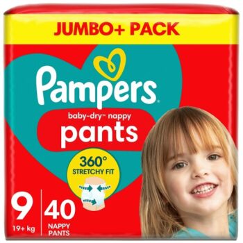 Pampers Baby-Dry Nappy Pants Size 9 40 Nappies 19kg+ Monthly Pack (40)