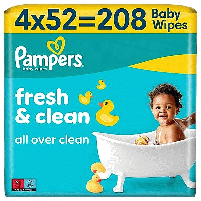 Pampers Fresh Clean Baby Wipes 4x52s (4, 208)