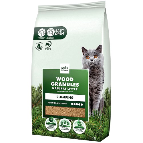 Pets At Home Pine Aroma Wood Granules Natural Clumping Cat Litter (30 Litre)