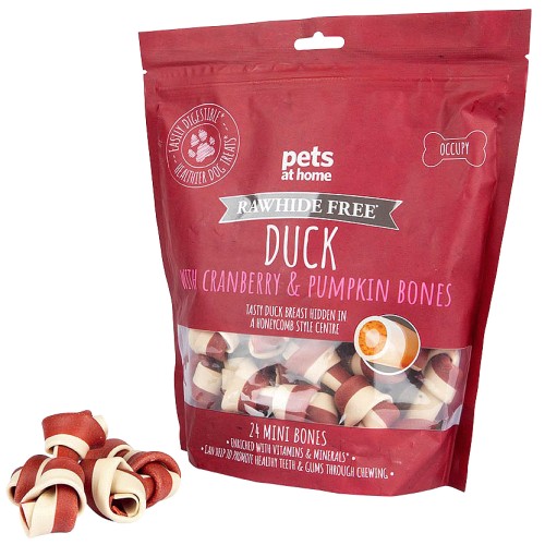 Pets At Home Rawhide Free Duck With Cranberry And Pumpkin Mini Bone Dog Treats (480g)