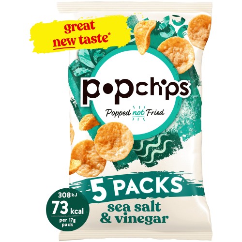 Popchips Sea Salt & Vinegar Potato Snacks (5 x 17g)