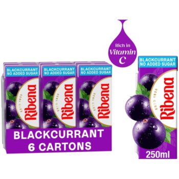 Ribena No Added Sugar Blackcurrant Juice Drink Cartons (6 x 250ml)