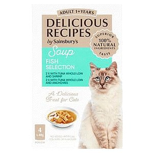 Sainsbury's Delicious Recipes Soup Fish Selection 1+ Years Adult Cat Food (4 x 40g)