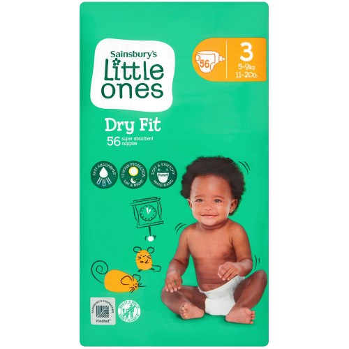 Sainsbury's Little Ones Dry Fit Size 3 Midi 56 Nappies