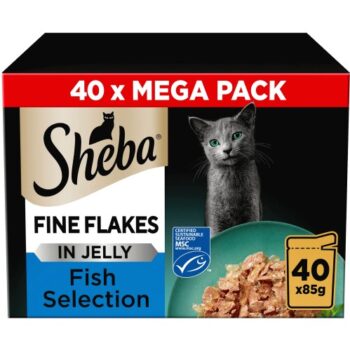 Sheba Fine Flakes Adult Cat Food Pouch Fish Selection in Jelly (40 x 85g)