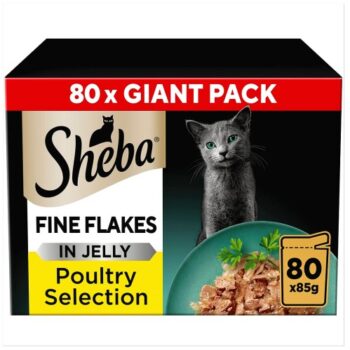 Sheba Fine Flakes Cat Food Pouches Poultry in Jelly Giant Pack (80 x 85g)