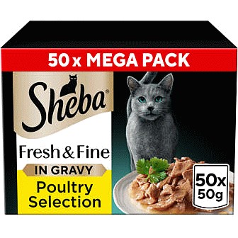 Sheba Fresh & Fine Wet Cat Food Pouches Poultry in Gravy Mega Pack (50 x 50g)