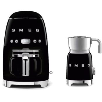 Smeg Drip Coffee Machine and Milk Frother Black with Tritan Set