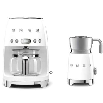 Smeg Drip Coffee Machine and Milk Frother White with Tritan Set