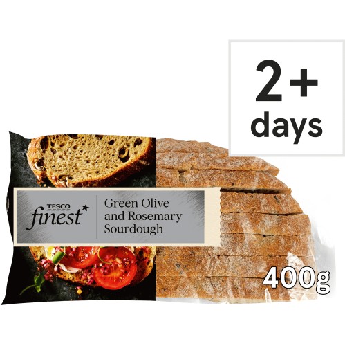 Tesco Finest Sliced Green Olive & Rosemary Sourdough Bread (400g)