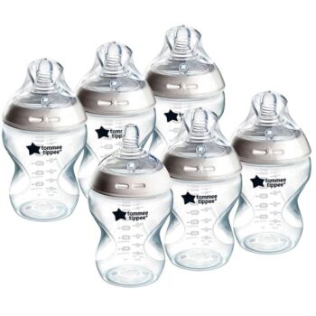 Tommee Tippee Closer To Nature Baby Bottles with Slow-Flow Breast-Like Teat Anti-Colic Valve Mixed Colours (6 x 260ml)