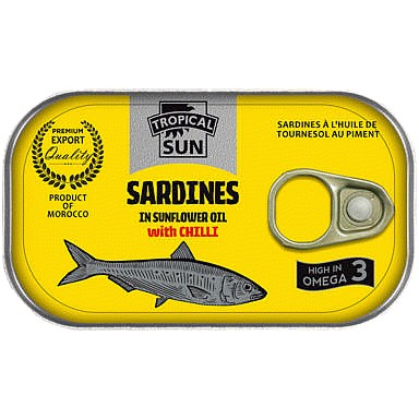 Tropical Sun Sardines in Sunflower Oil with Chilli (125g)