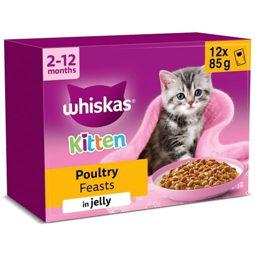 Whiskas Kitten Poultry Feasts Wet Cat Food Pouches in Jelly (12 x 85g)
